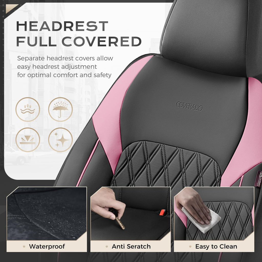 Black Pink Faux Leather Car Seat Covers Full Set E57200