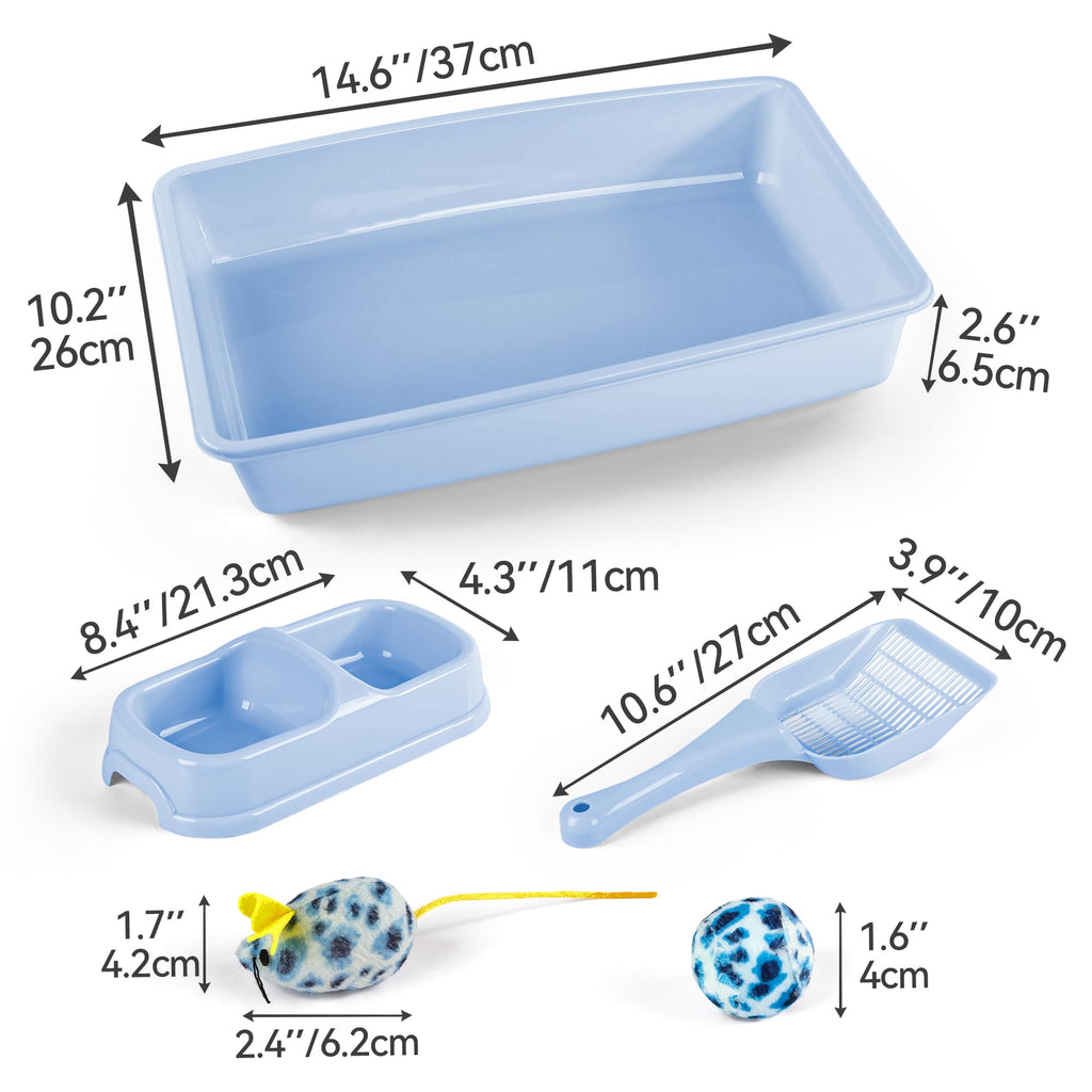Cat Litter Box Set with Litter Scoop, Double Dish Cat Bowl, Mouse and Ball Toy J11374
