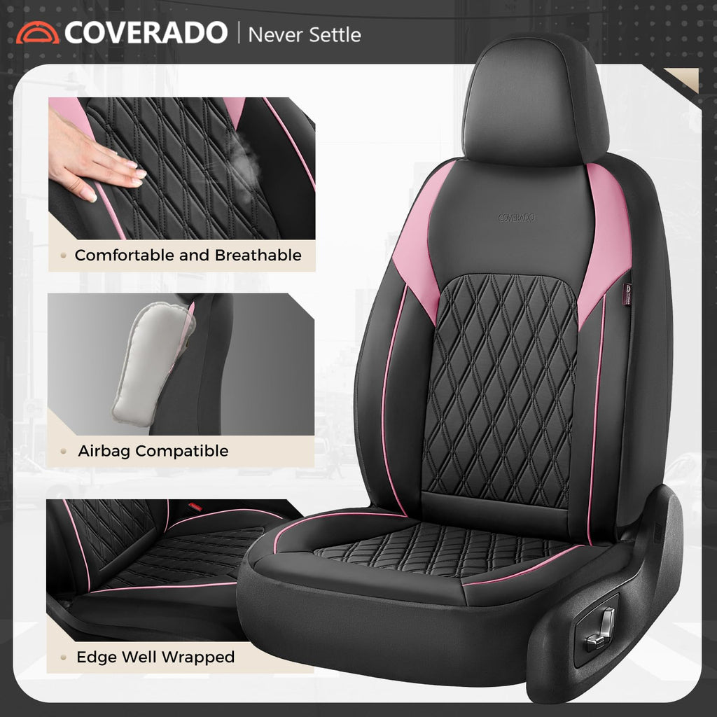 Black Pink Faux Leather Car Seat Covers Full Set E57200