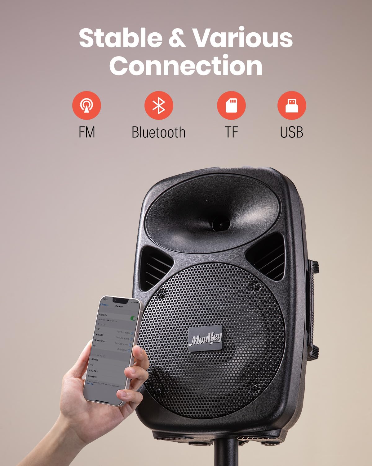 8 Inch Rechargeable Bluetooth PA System with Tripod Stands, Wired Mic V5068