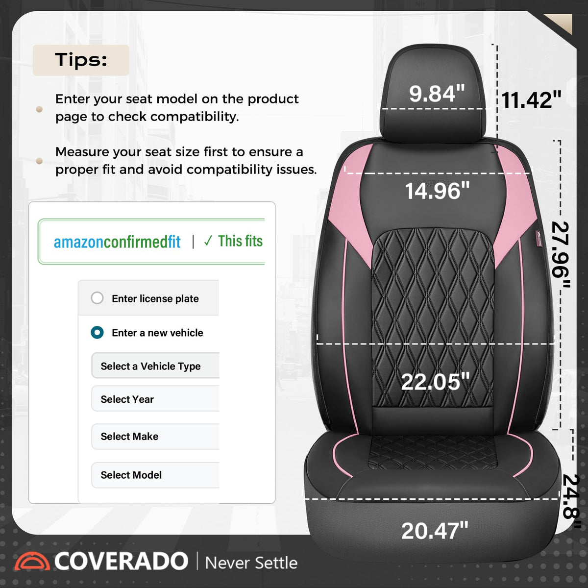 Black Pink Faux Leather Car Seat Covers Full Set E57200