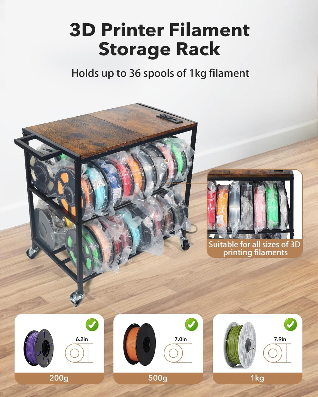 Heavy Duty Rolling 3D Printer Stand with Filament Storage X741354