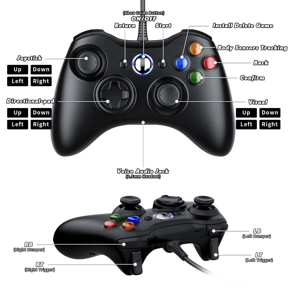 10ft Wired Controller with Upgraded Joystick, Double Shock, 2.5mm Audio Jack - 2 Pack C765511