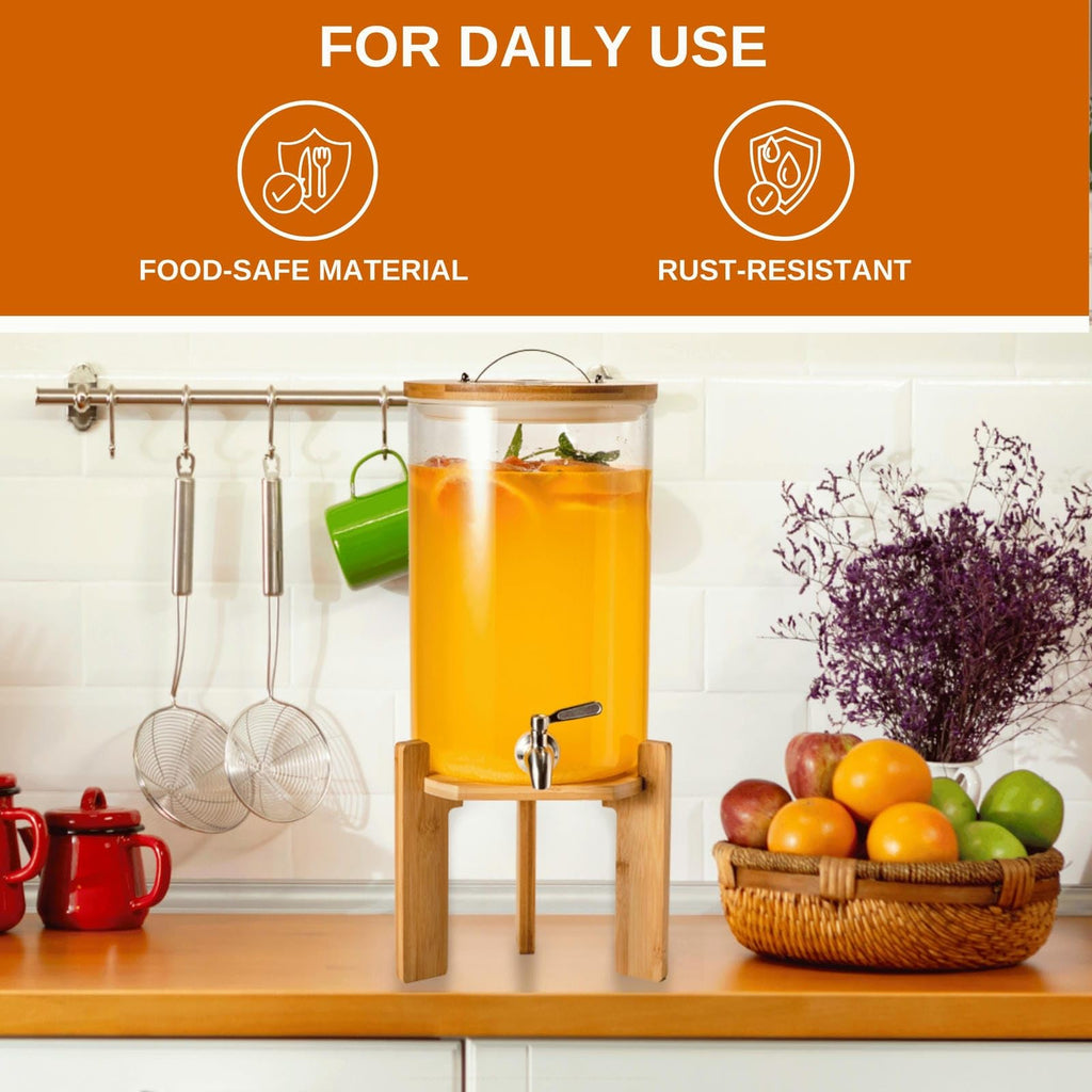 2.1 Gallon Glass Beverage Dispenser with Bamboo Stand and Spigot W1533