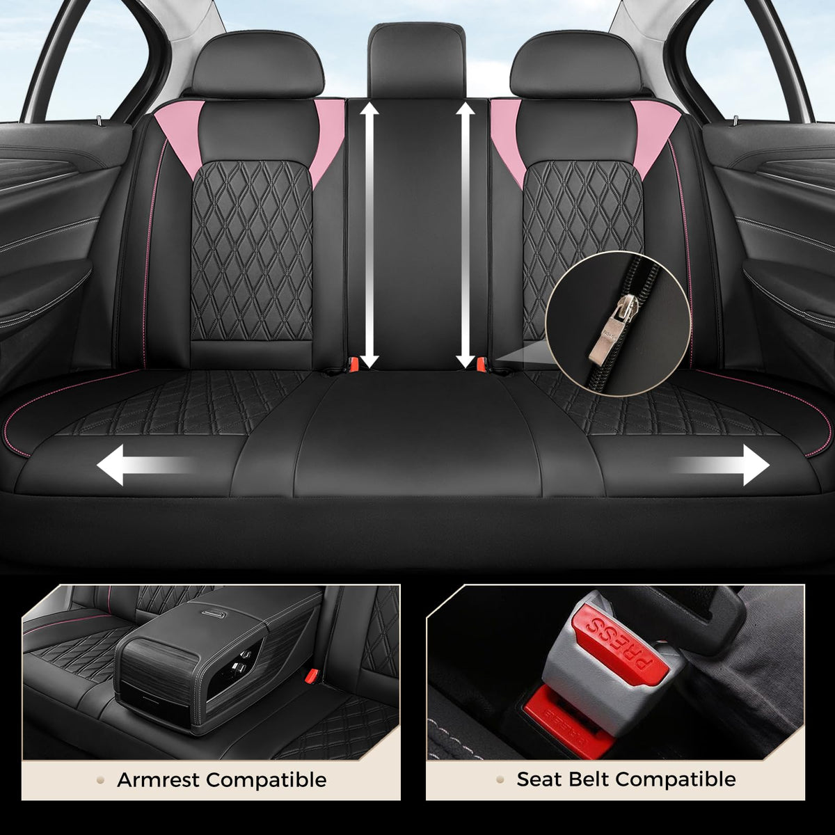 Black Pink Faux Leather Car Seat Covers Full Set E57200