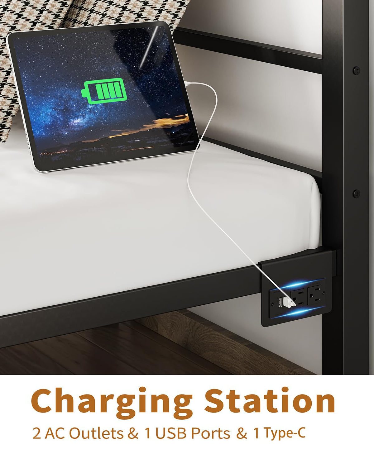 Black Twin Bed Frame with LED Lights and Charging Station G388