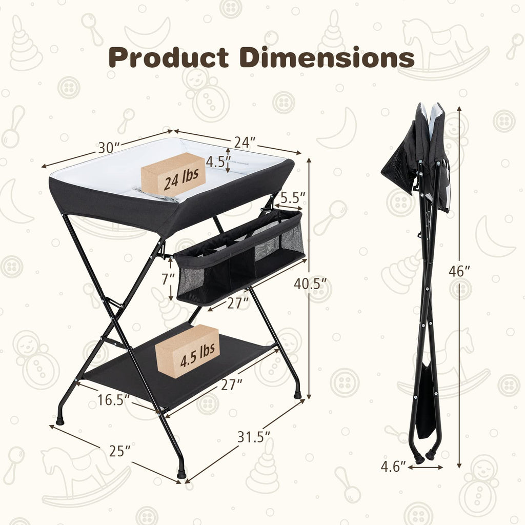 Portable Baby Changing Table with Safety Belt Black L444