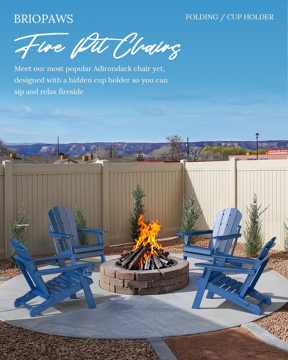 Folding Adirondack Chairs Set of 2 Blue HDPE N138480