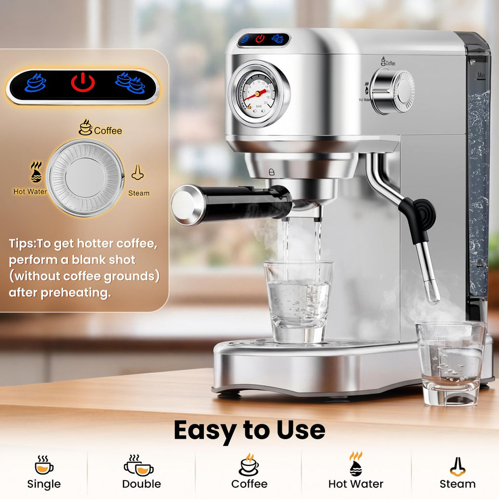 20 Bar Compact Stainless Steel Espresso Machine with Milk Frother L508