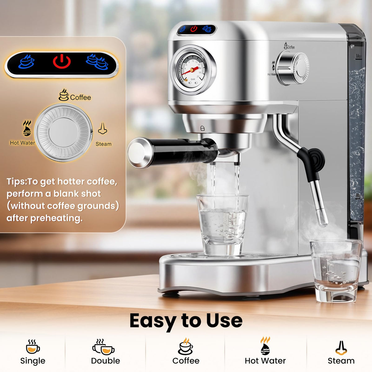 20 Bar Compact Stainless Steel Espresso Machine with Milk Frother L508