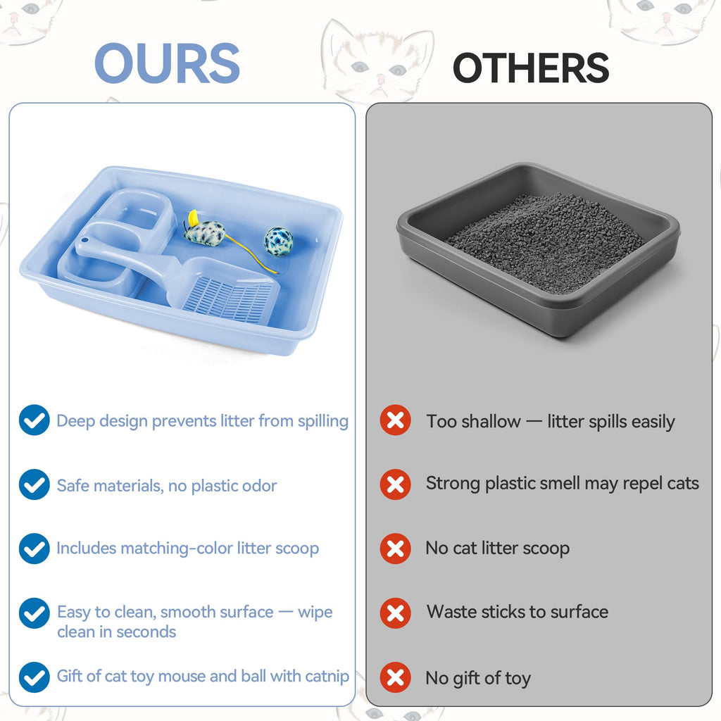 Cat Litter Box Set with Litter Scoop, Double Dish Cat Bowl, Mouse and Ball Toy J11374