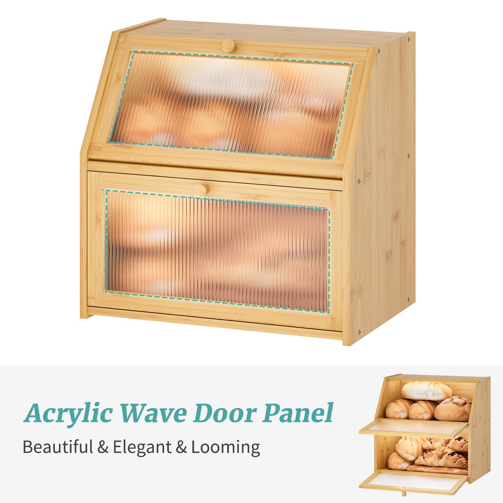 Extra Large Bamboo Wood Double Layer Bread Box X8297