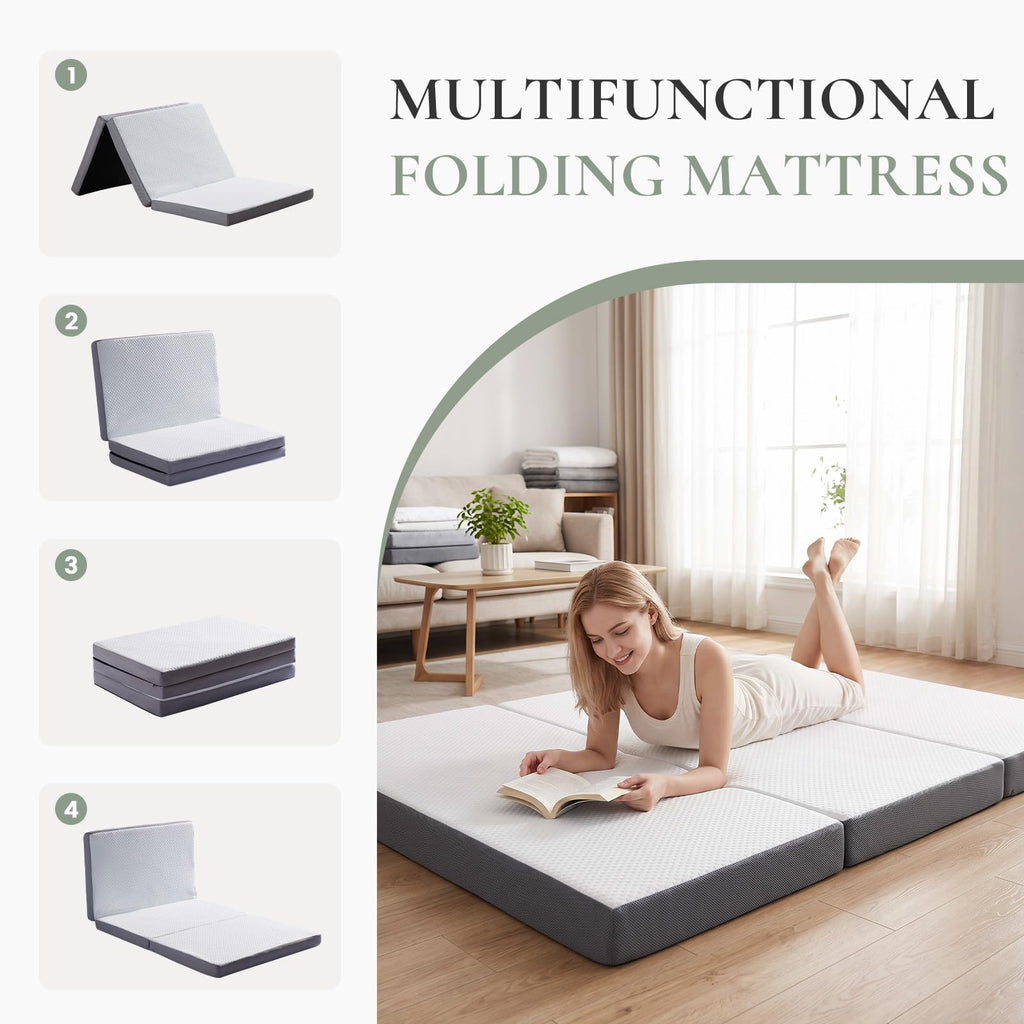 Twin Trifold Memory Foam Mattress with Washable Cover D4347