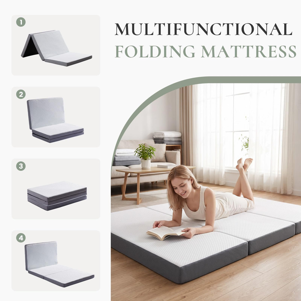 Twin Trifold Memory Foam Mattress with Washable Cover D4347