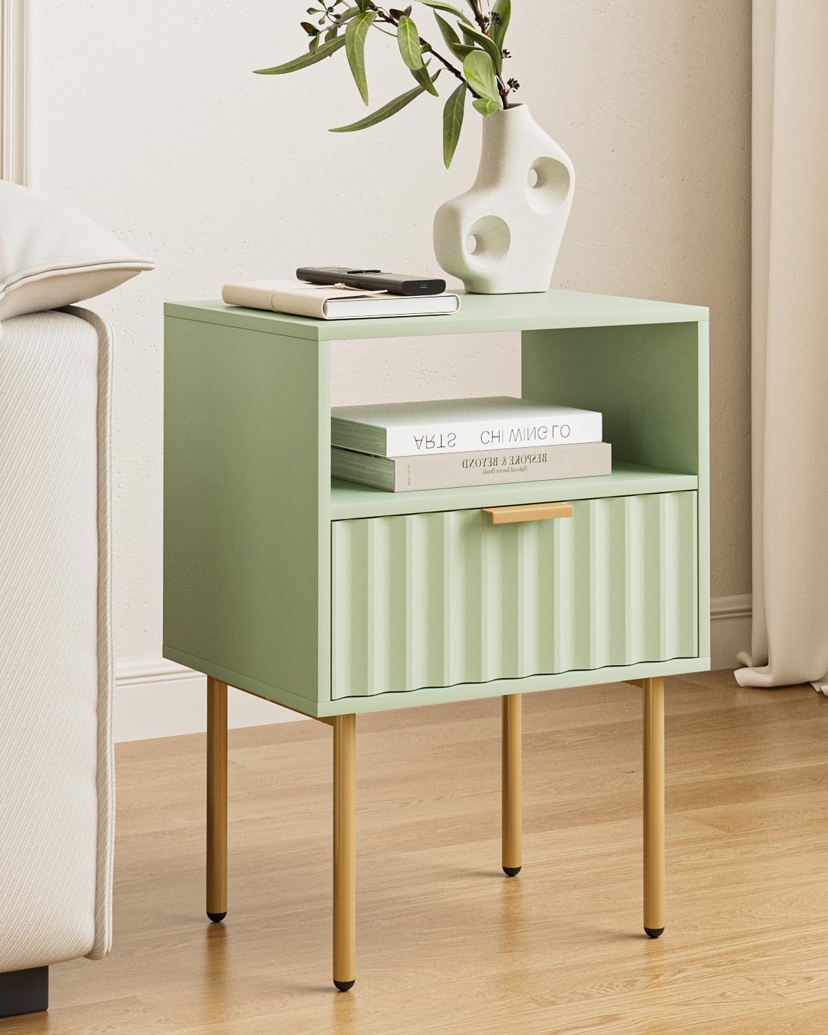 Green Night Stand with Drawer and Shelf Y3786