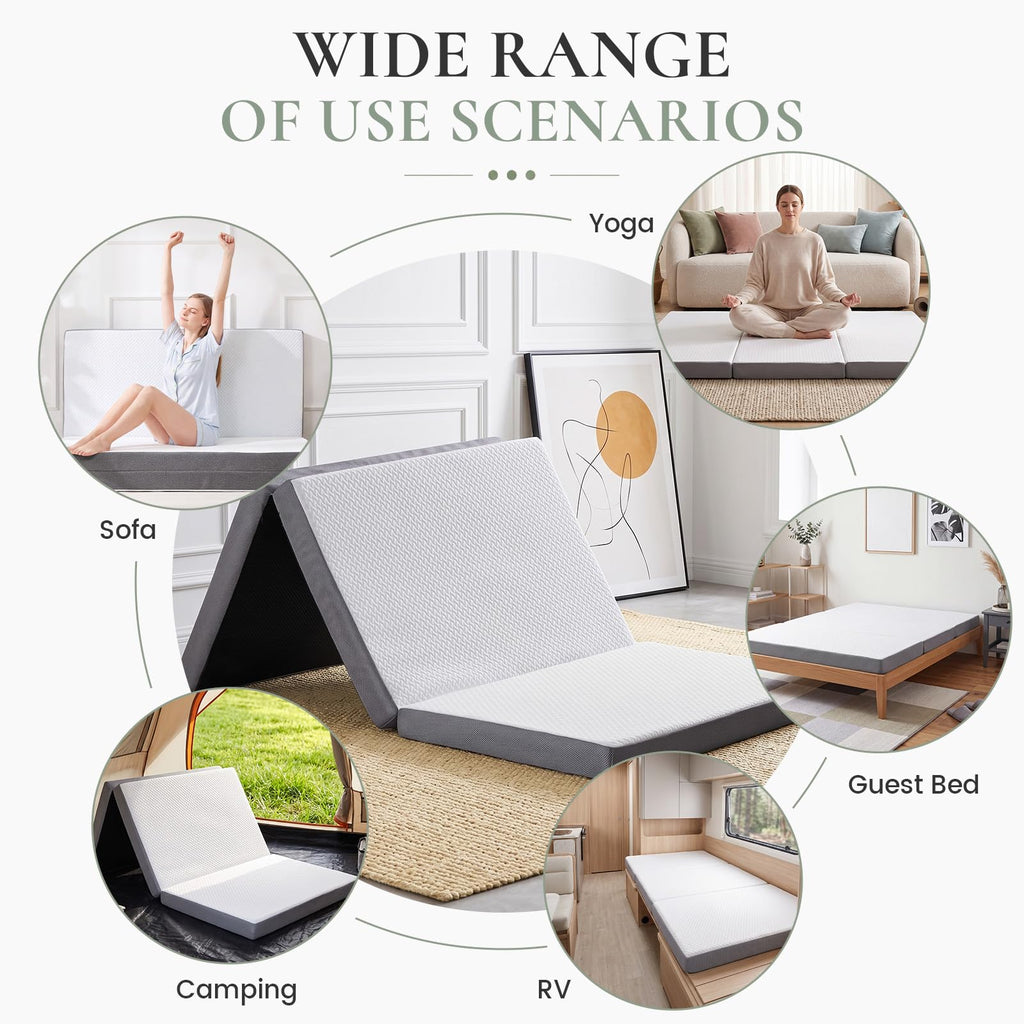 Twin Trifold Memory Foam Mattress with Washable Cover D4347