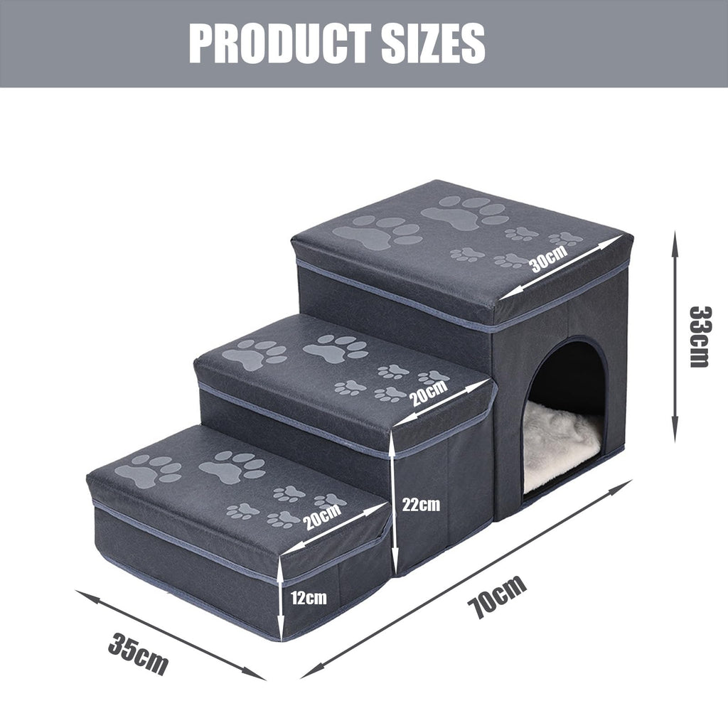 Folding Pet Ramp with Storage, Non Slip Dog Stairs, Grey C924311