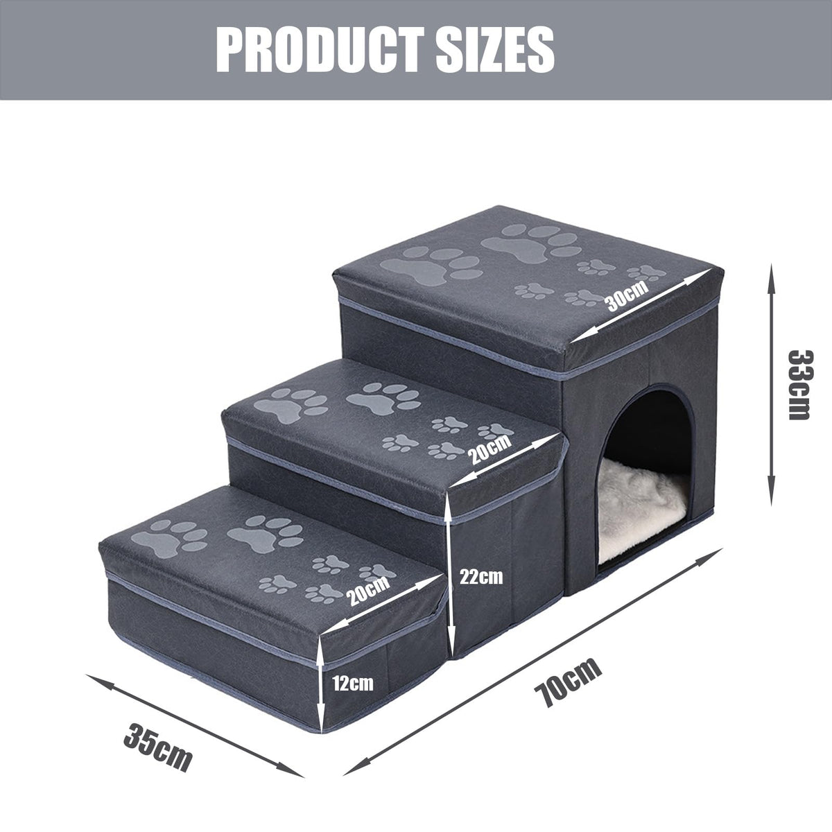 Folding Pet Ramp with Storage, Non Slip Dog Stairs, Grey C924311