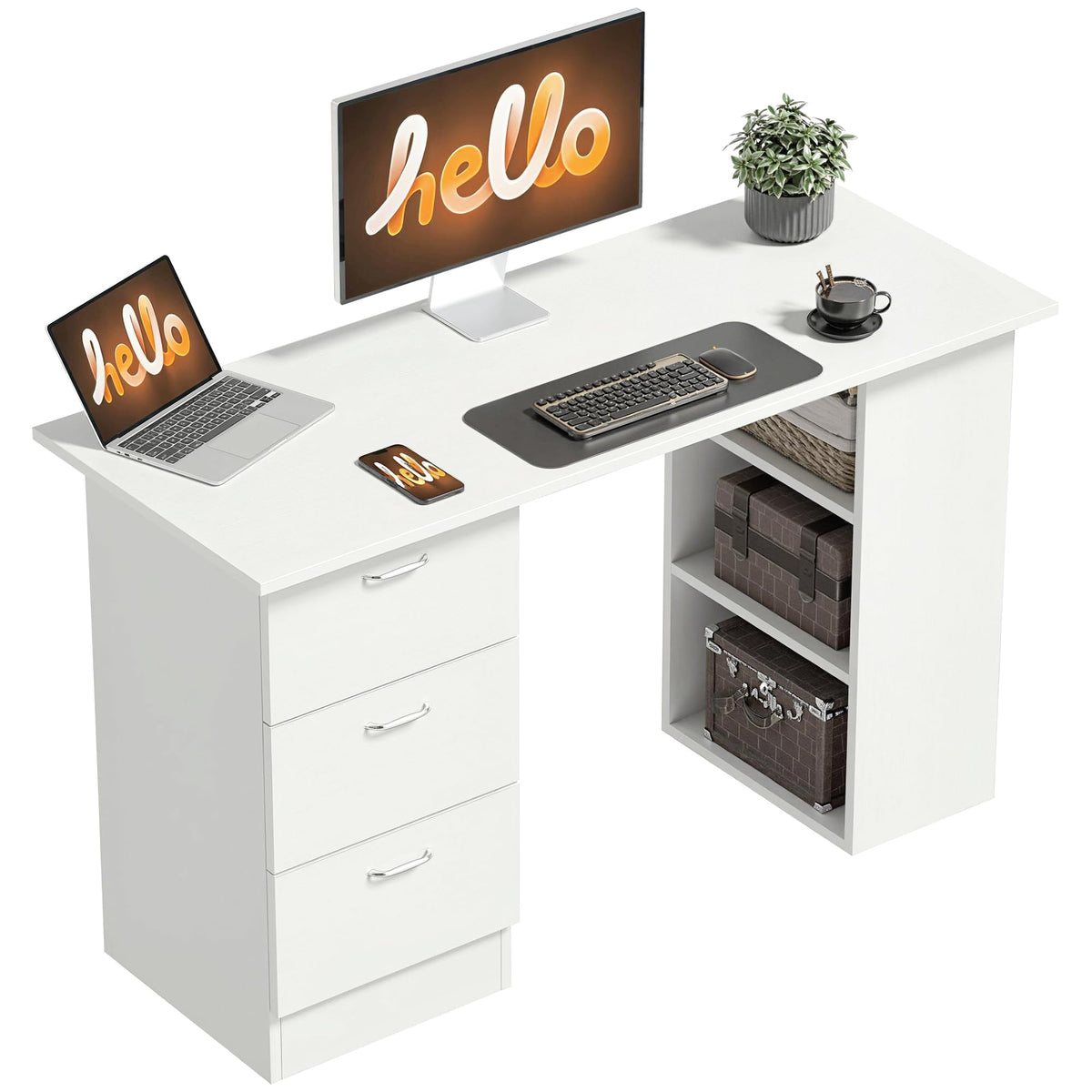 White Computer Desk with Drawers F742956