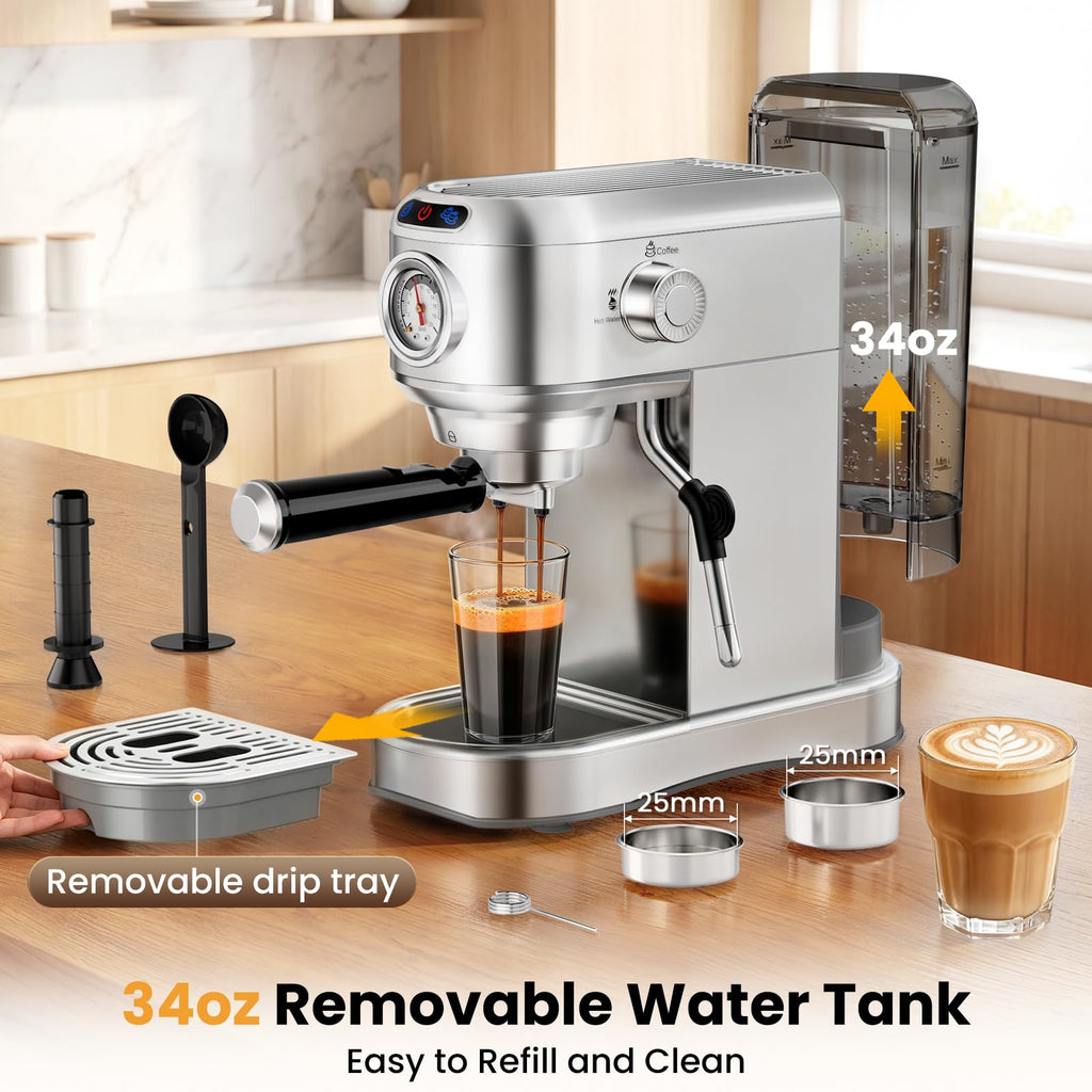 20 Bar Compact Stainless Steel Espresso Machine with Milk Frother L508
