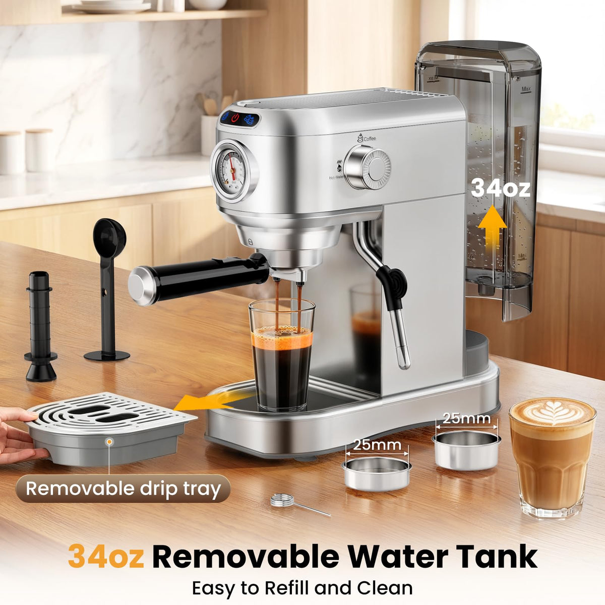 20 Bar Compact Stainless Steel Espresso Machine with Milk Frother L508