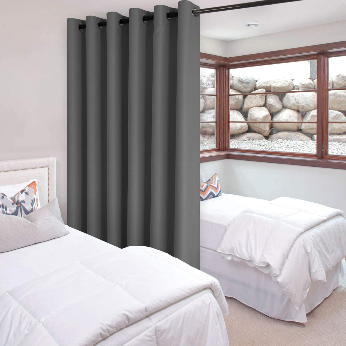 Dark Grey Thermal Blackout Room Divider Curtain Panel M56909