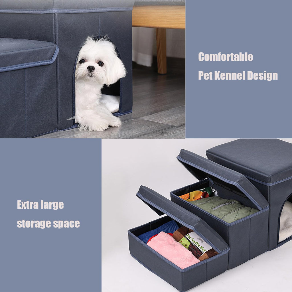 Folding Pet Ramp with Storage, Non Slip Dog Stairs, Grey C924311
