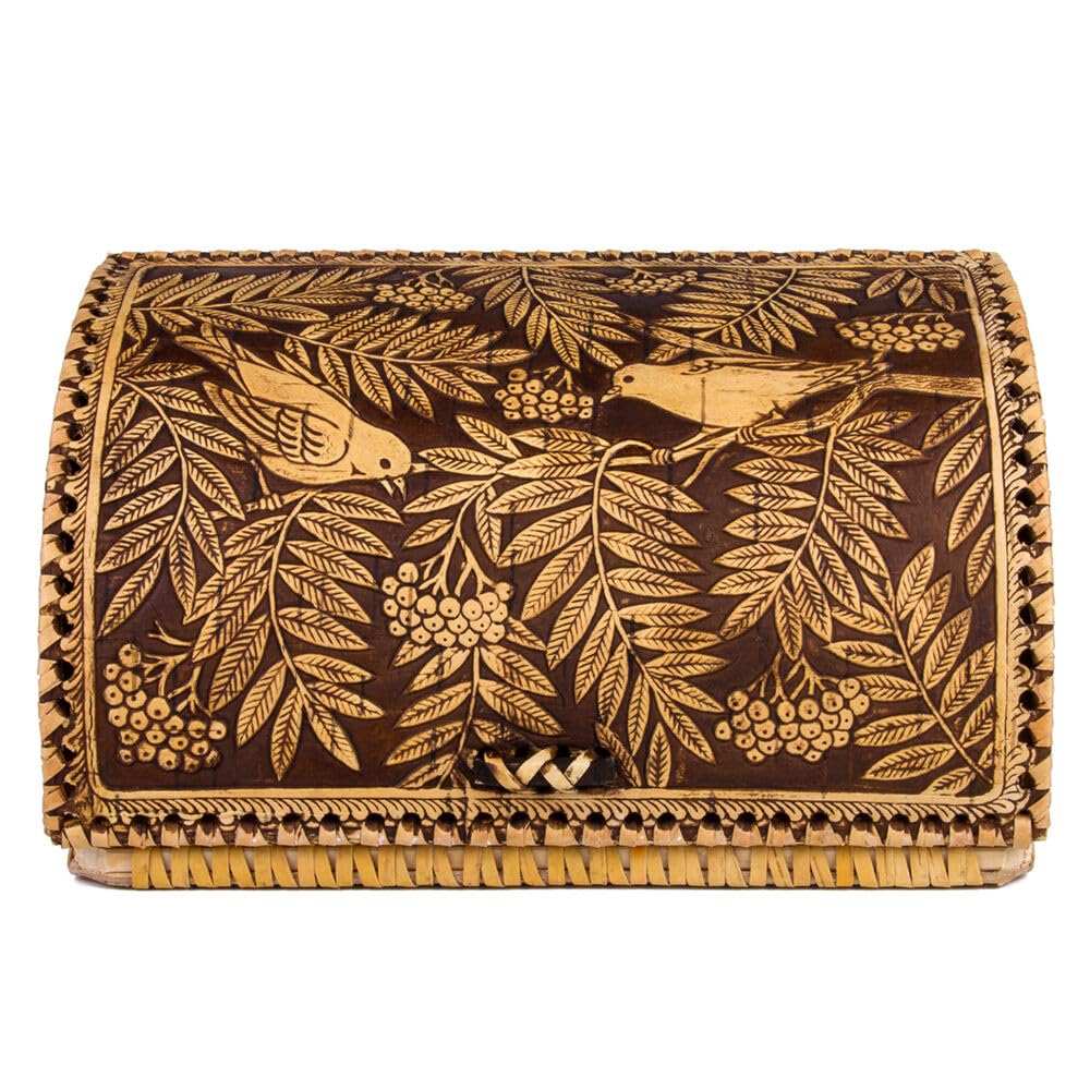 Birds Pattern Birch Bark Bread Box G9617