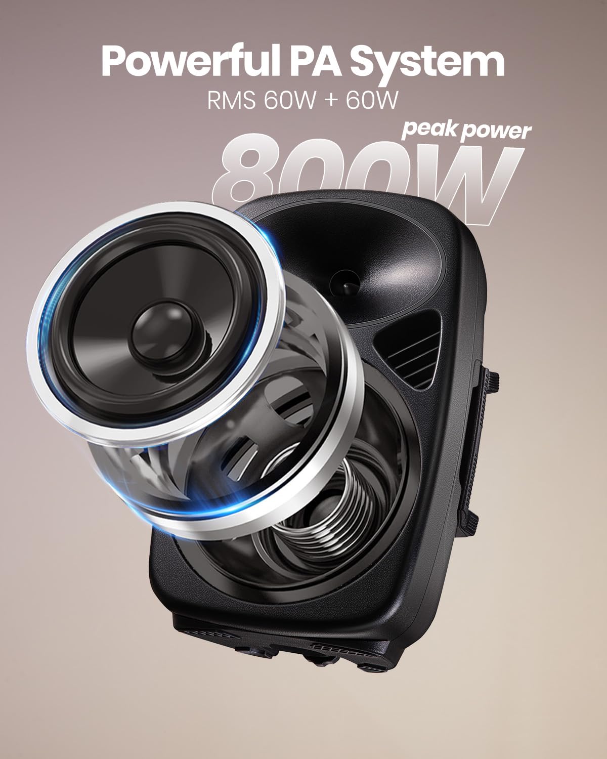 8 Inch Rechargeable Bluetooth PA System with Tripod Stands, Wired Mic V5068