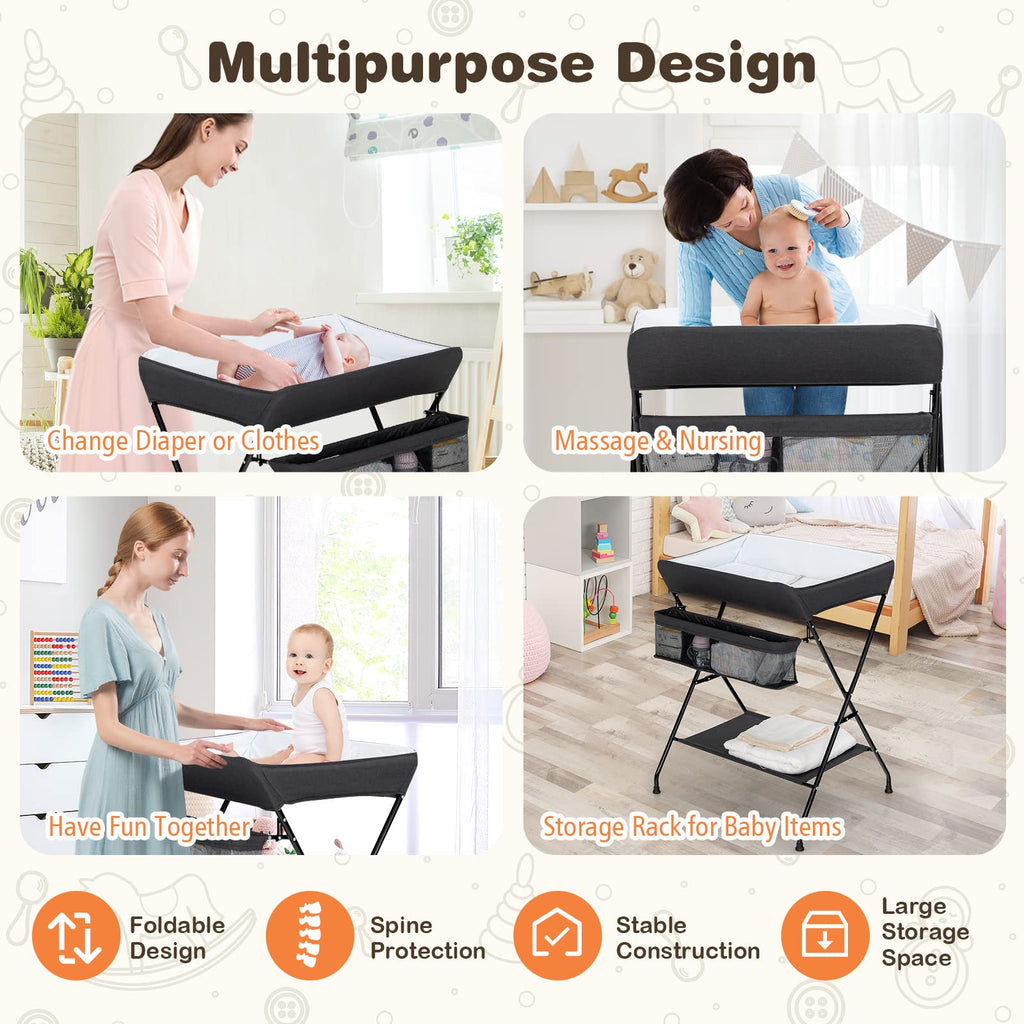 Portable Baby Changing Table with Safety Belt Black L444