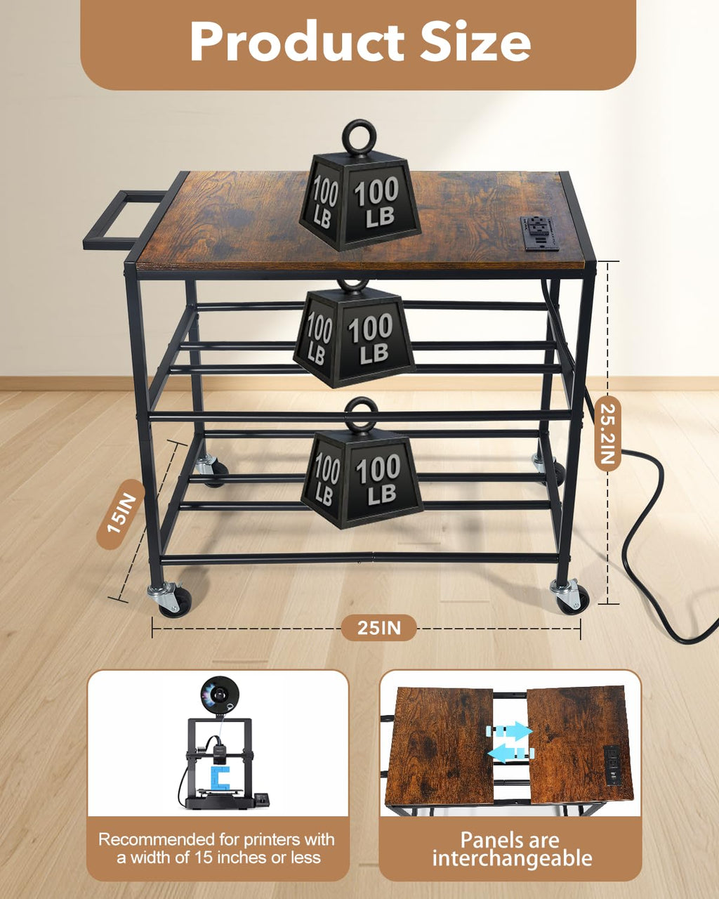 Heavy Duty Rolling 3D Printer Stand with Filament Storage X741354