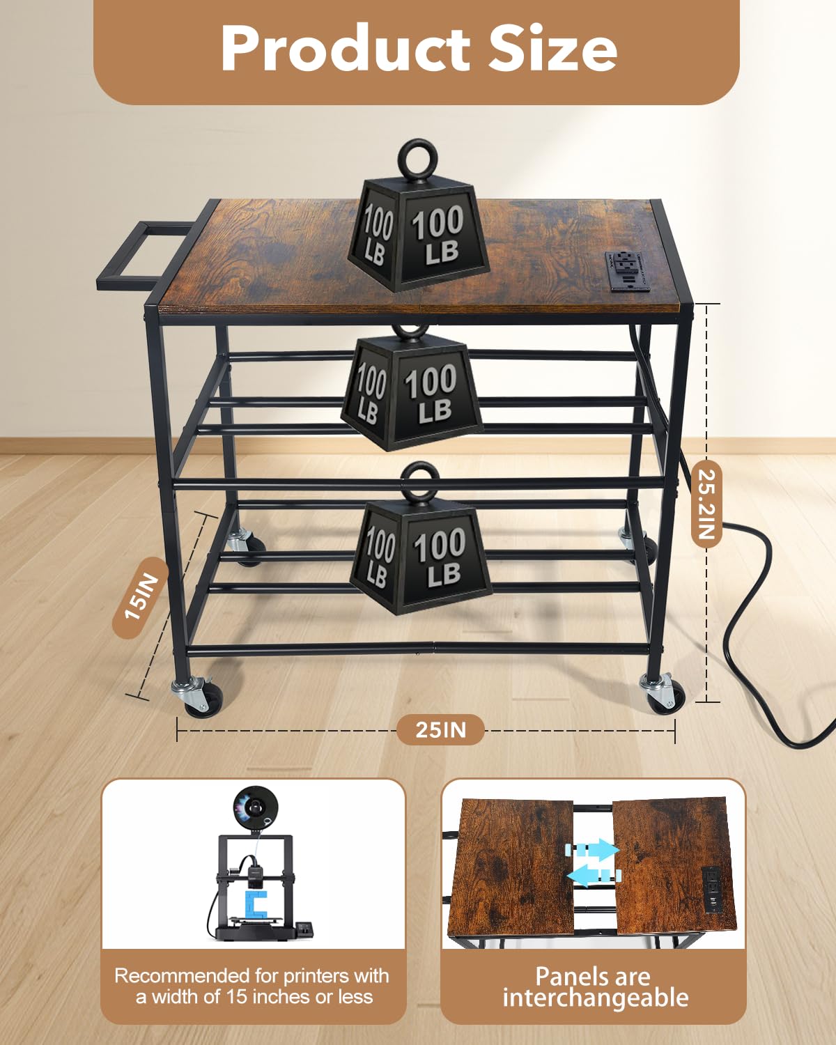 Heavy Duty Rolling 3D Printer Stand with Filament Storage X741354
