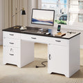 White Office Desk with Lockable Drawers and Charging Station Z882