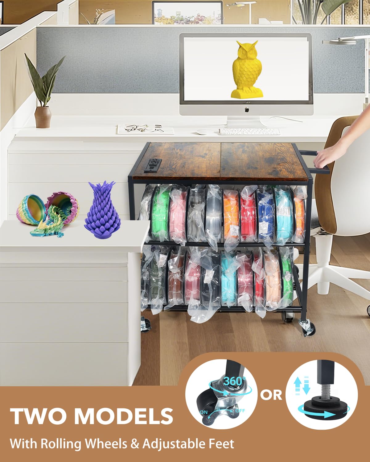 Heavy Duty Rolling 3D Printer Stand with Filament Storage X741354