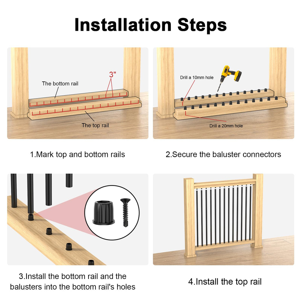26" Black Aluminum Deck Balusters 120 Pack K184