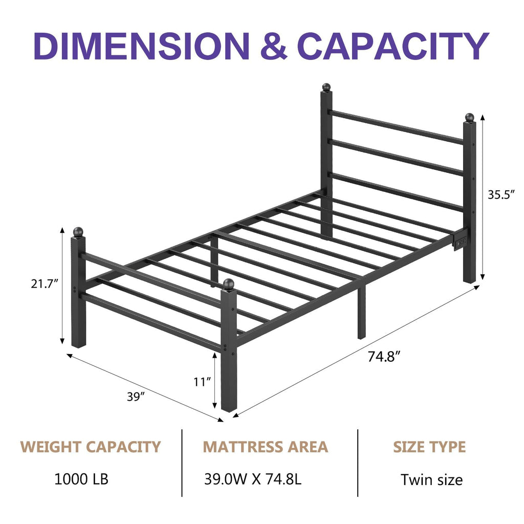 Black Twin Bed Frame with LED Lights and Charging Station G388