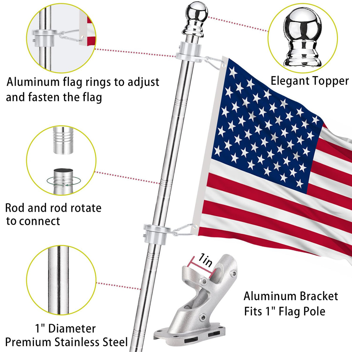 2 Pack 6 ft 1 inch Flag Poles H319