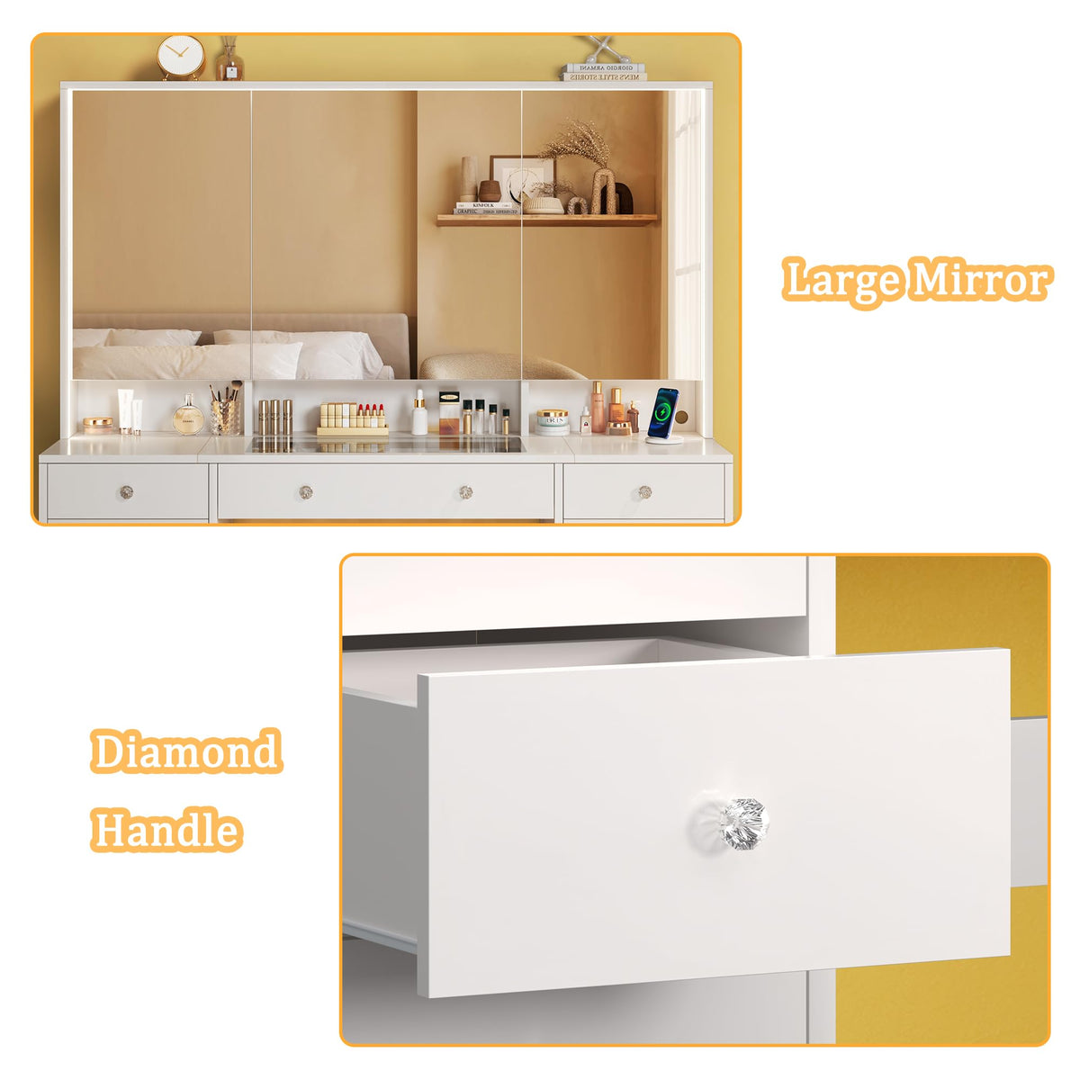 White Vanity Desk with Mirror and Lights K4212