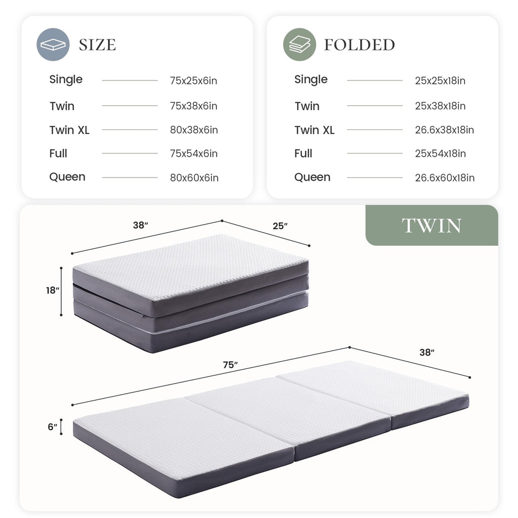 Twin Trifold Memory Foam Mattress with Washable Cover D4347