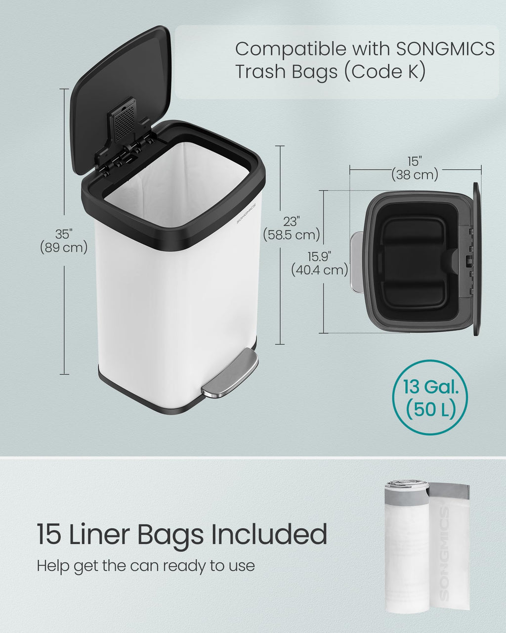 13 Gallon Stainless Steel Kitchen Trash Can B5915