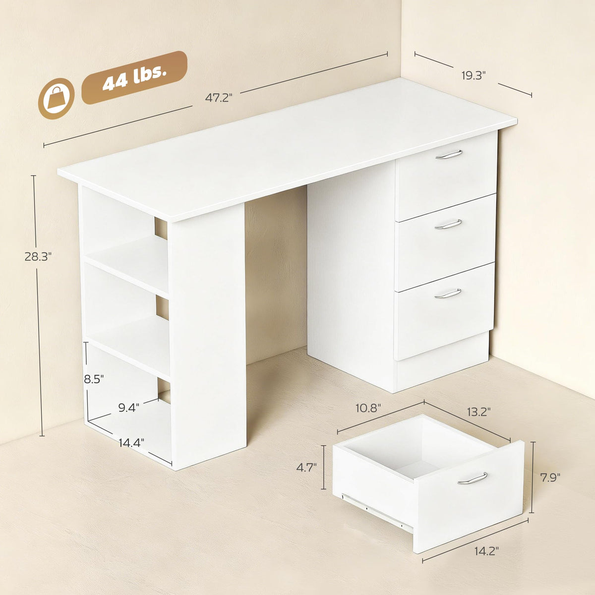 White Computer Desk with Drawers F742956