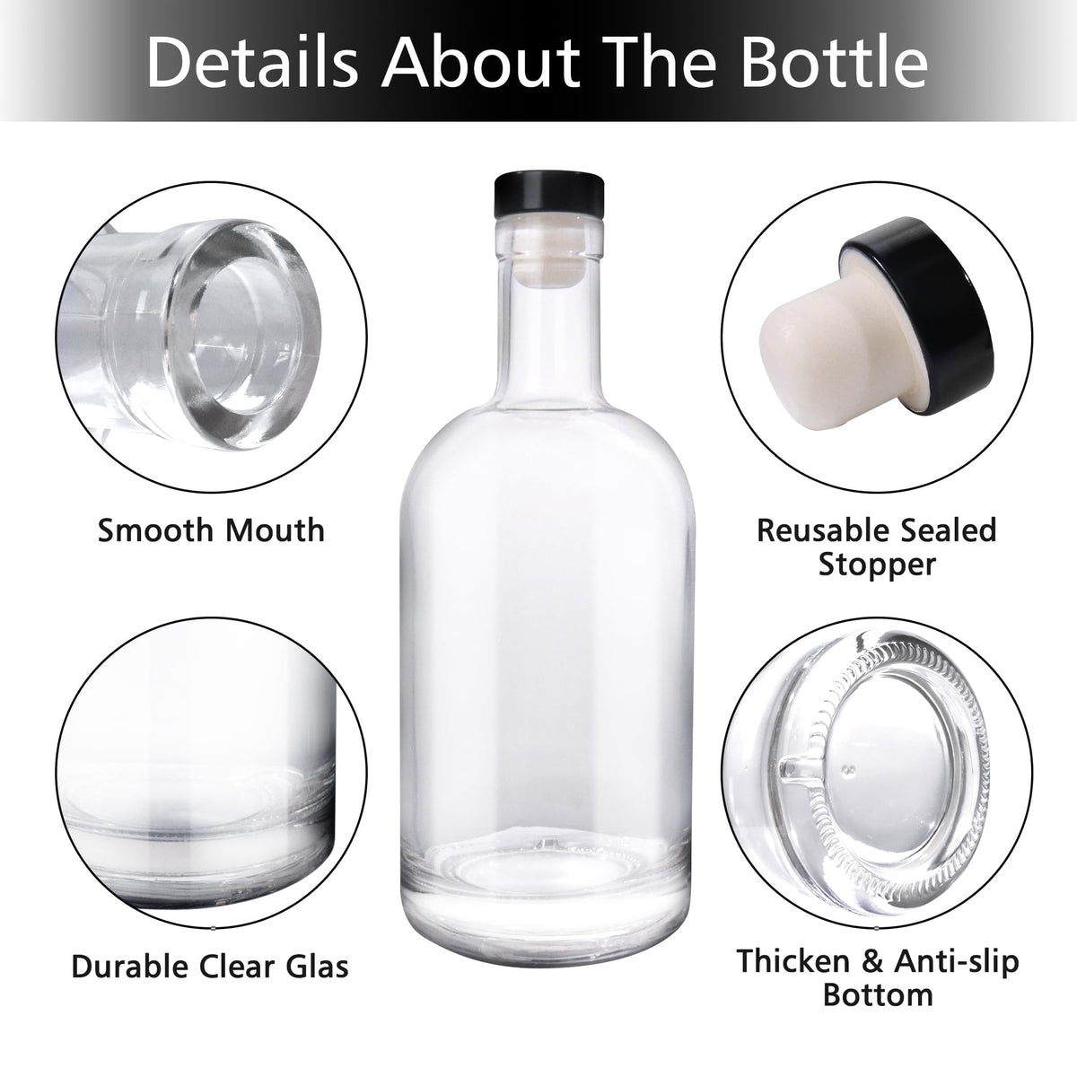 4 Pack 25oz Clear Glass Bottles with Cork Lids E50143