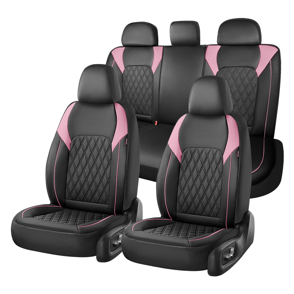 Black Pink Faux Leather Car Seat Covers Full Set E57200