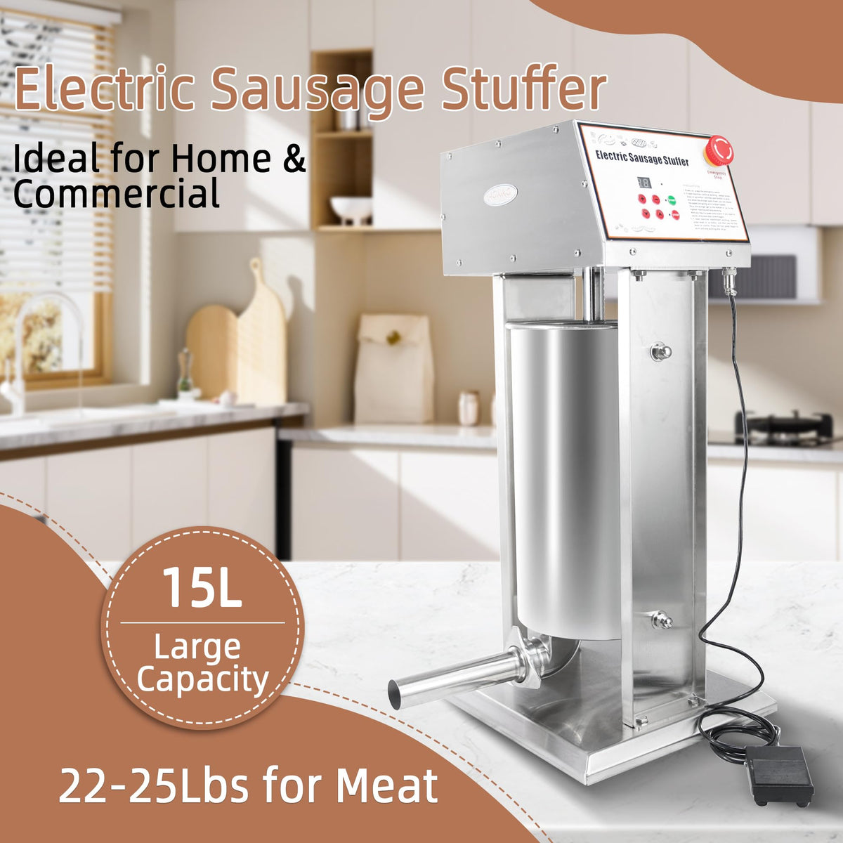 30LB Stainless Steel Electric Sausage Stuffer with 5 Stuffing Tubes Z508367