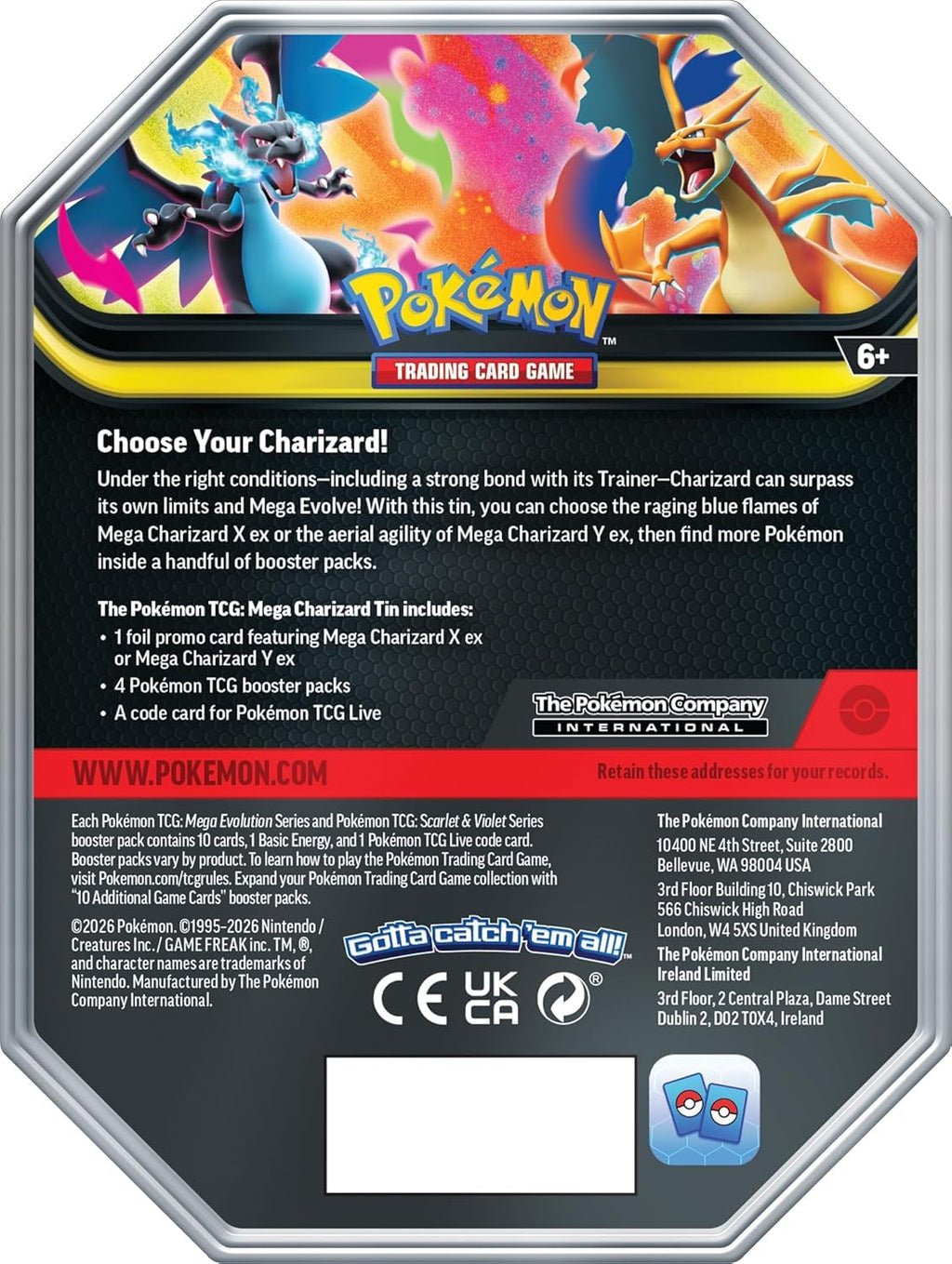 Pokémon TCG Mega Charizard ex Promo Card and Tin with 4 Packs E595980