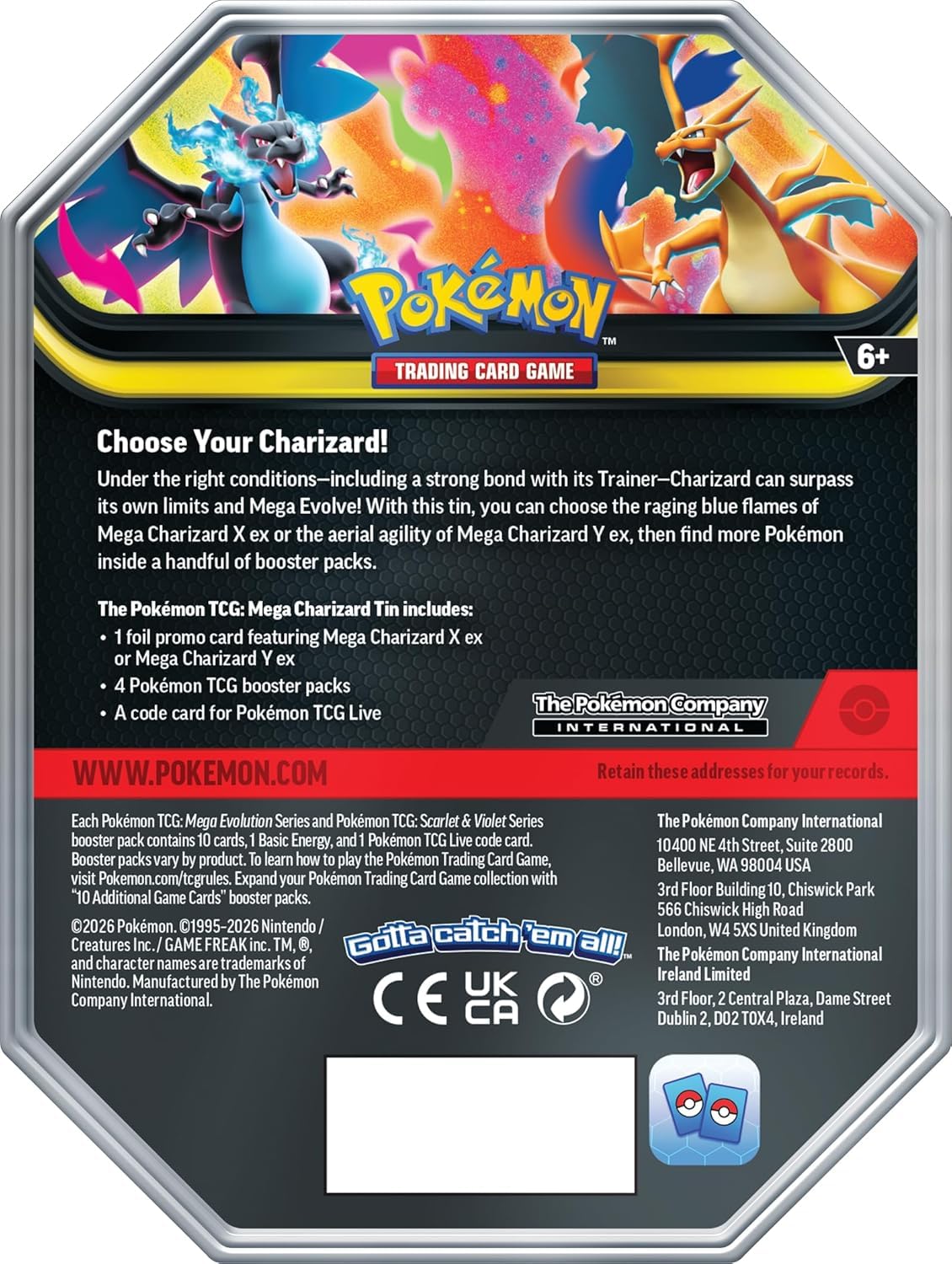 Pokémon TCG Mega Charizard ex Promo Card and Tin with 4 Packs E595980