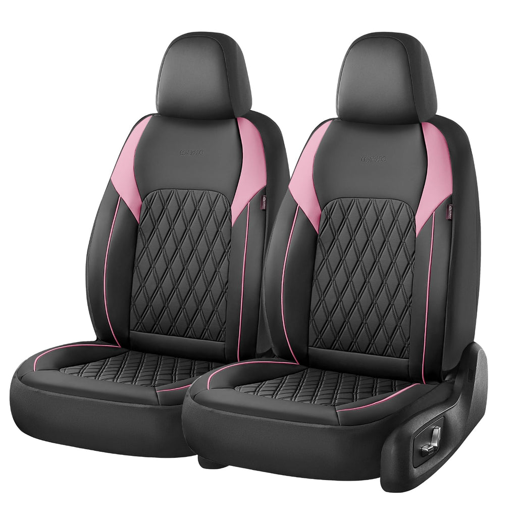 Black Pink Faux Leather Car Seat Covers Full Set E57200