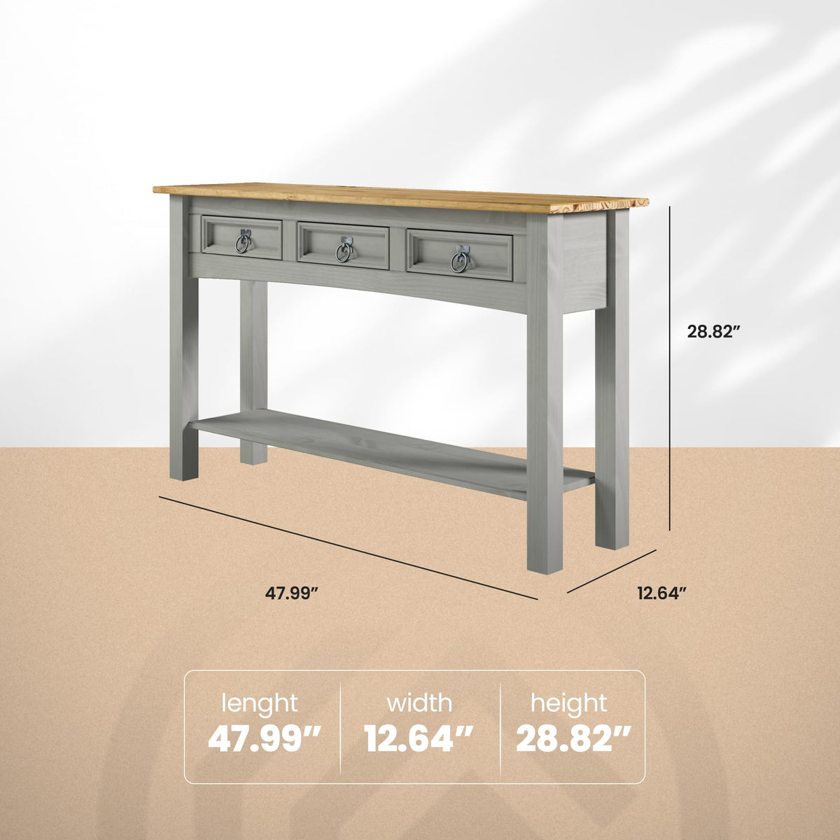 Solid Wood Console Table with 3 Drawers I906