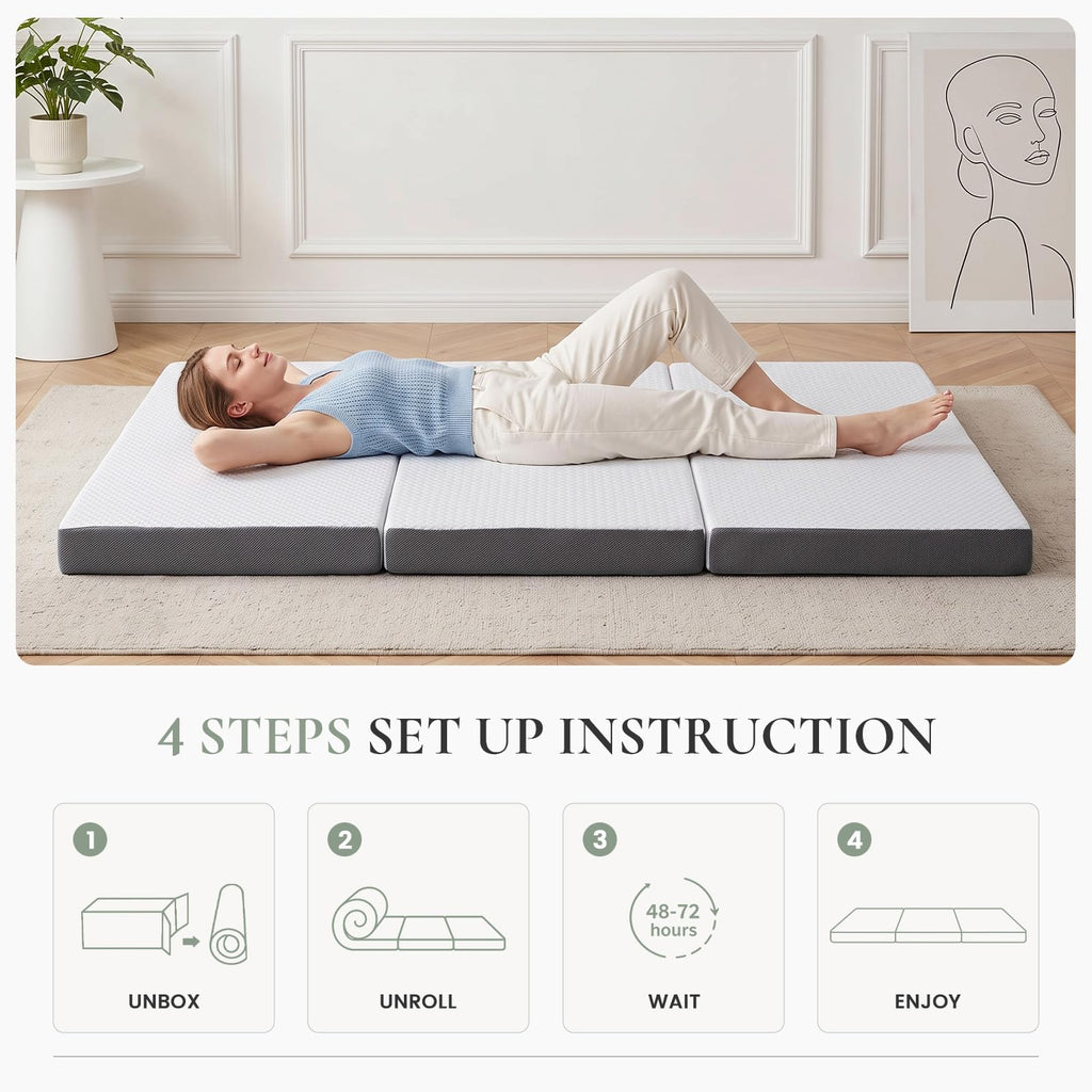 Twin Trifold Memory Foam Mattress with Washable Cover D4347