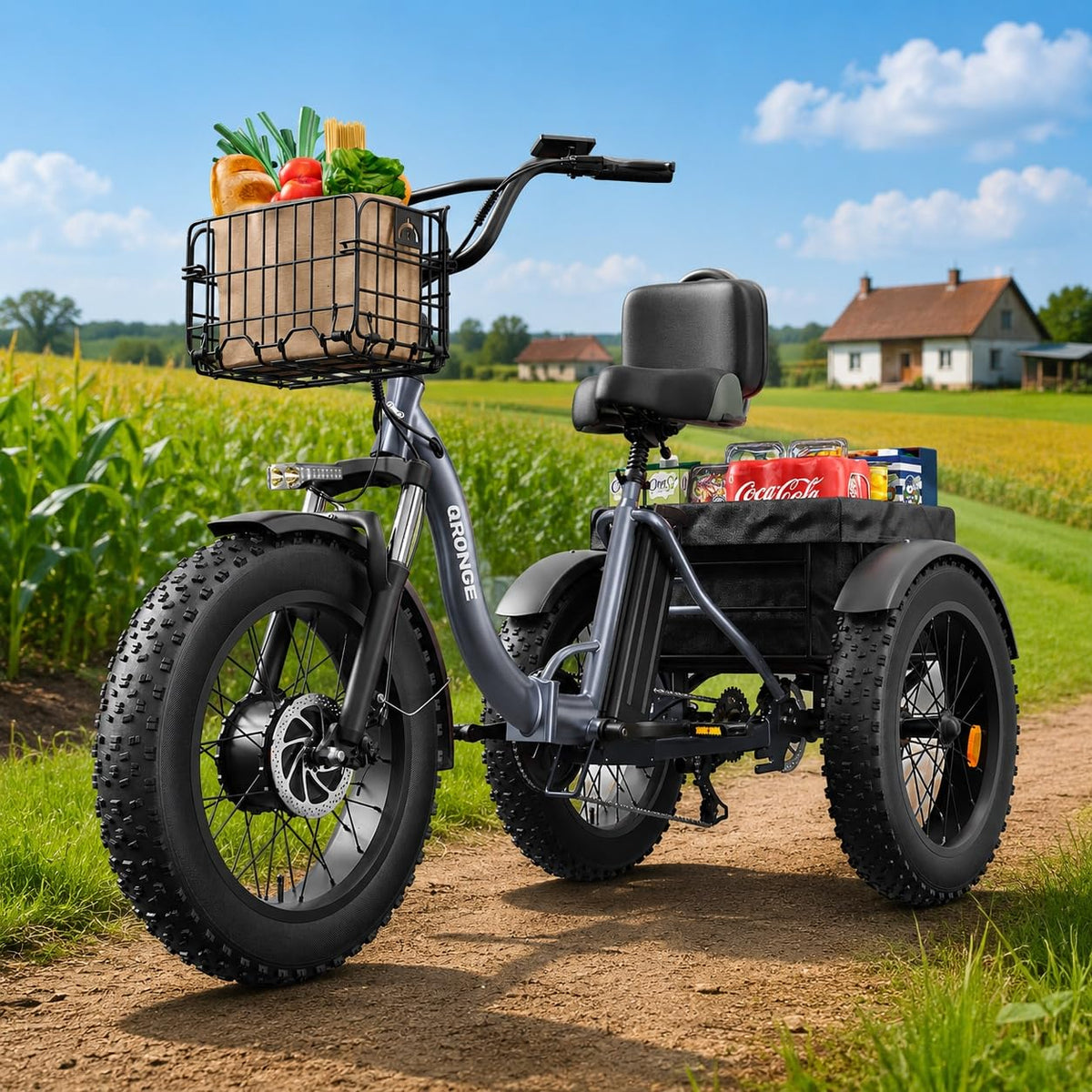 Electric Tricycle for Adults 1200W 36V 20AH Fat Tire Folding D679949